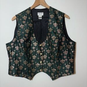Hobby Horse Womens Equestrian Button Vest Vintage Sz Plus USA Green Gold